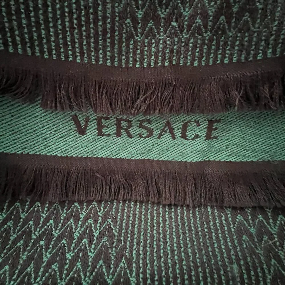 Versace Green Black Medusa Scarf Fringe Men's Women's